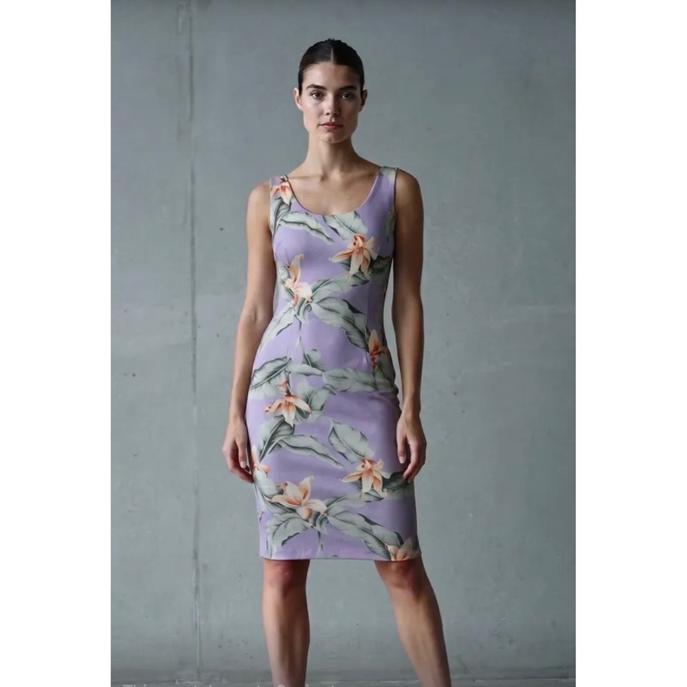Tommy‎ Bahama Womens 10 Sheath Dress Silk Tropical Floral Lavender Purple Knee